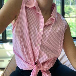" Lauren Ralph Lauren" Pink Gingham Sleeveless Button Down